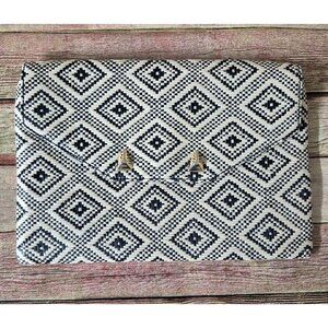 Stella & Dot City Slim City Clutch Woven Raffia Black and Gold Diamond Pattern
